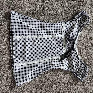 Black and White Gingham Top with Lace Detail